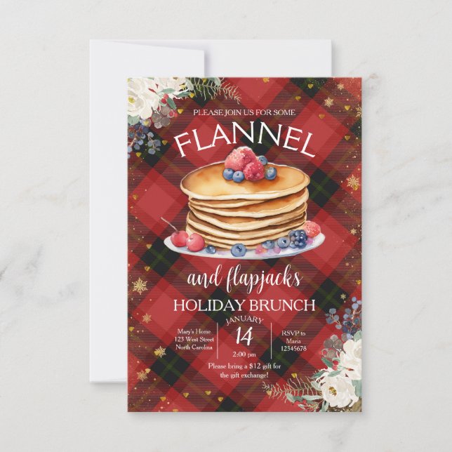Invitación Navidades Flannel y Flapjacks Holiday Brunch (Anverso)