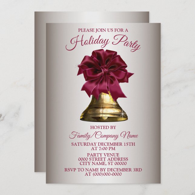 Invitación Navidades Flor Golden Bell Holidays Fiesta (Anverso / Reverso)