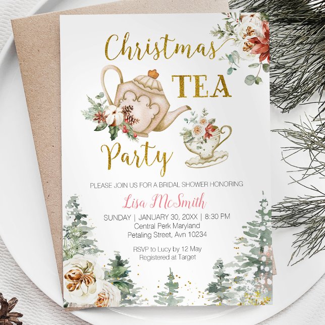 Invitación Navidades Floral Bridal Shower Tea Fiesta (Subido por el creador)