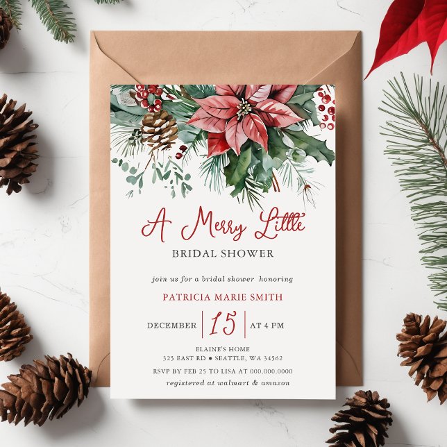 Invitación Navidades Floral Invernal Merry Pequeña Ducha Brid (Christmas Winter Floral Merry Little Bridal Shower Invitation)