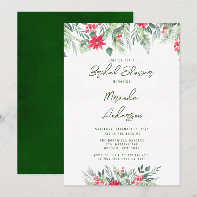 Invitación Navidades Floral Paint Leaf Bridal Shower (Anverso / Reverso)