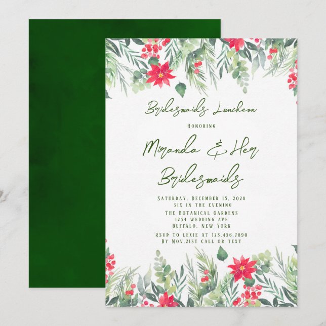 Invitación Navidades Floral Paint Leaf Bridesmaids Luncheon (Anverso / Reverso)