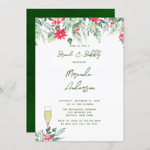 Invitación Navidades Floral Paint Leaf Brunch & Bubbly