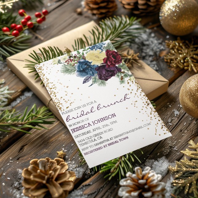 Invitación Navidades Floral Winter Bridal Brunch Gold (Subido por el creador)