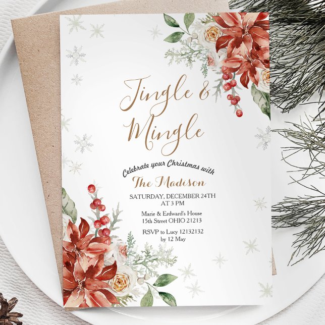 Invitación Navidades Floral Winter Jingle & Mingle Snowflakes (Subido por el creador)