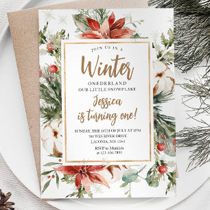 Invitación Navidades Floral Winter Onederland Cumpleaños