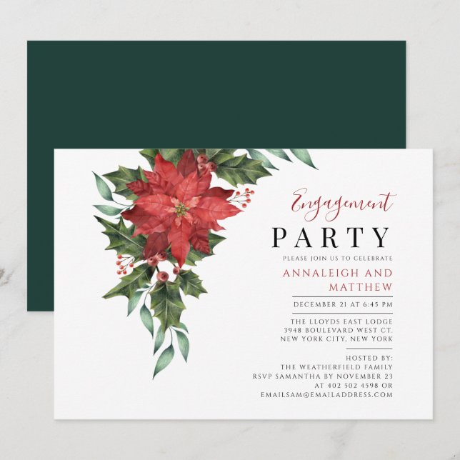 Invitación Navidades florales Compromiso Fiesta elegante (Anverso / Reverso)