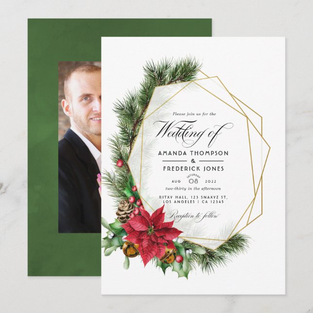 Invitación Navidades florales de acuarela Boda geométrico (Anverso / Reverso)