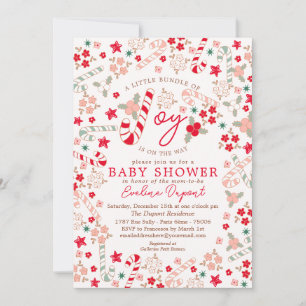 Invitación Navidades Florales de Candy Cane Baby Shower