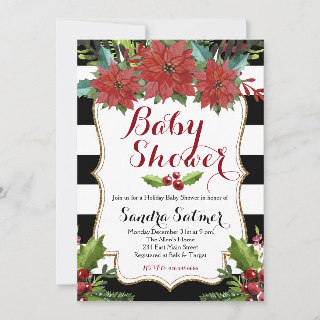 Invitación Navidades Florales de color agua Baby Shower (Anverso)