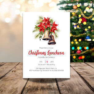 Invitación Navidades florales de Poinsettia Roja Luncheon