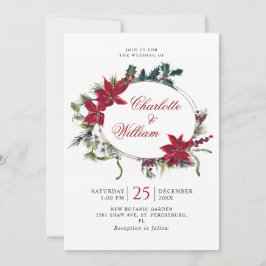 Invitación Navidades florales de Poinsettia Rojo Boda acuarel