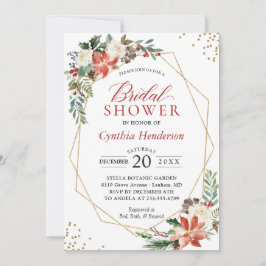 Invitación Navidades florales de Poinsettia Rojo Ducha de nov