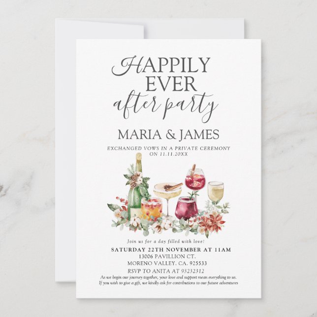 Invitación Navidades florales invernales felices nunca despué (Anverso)