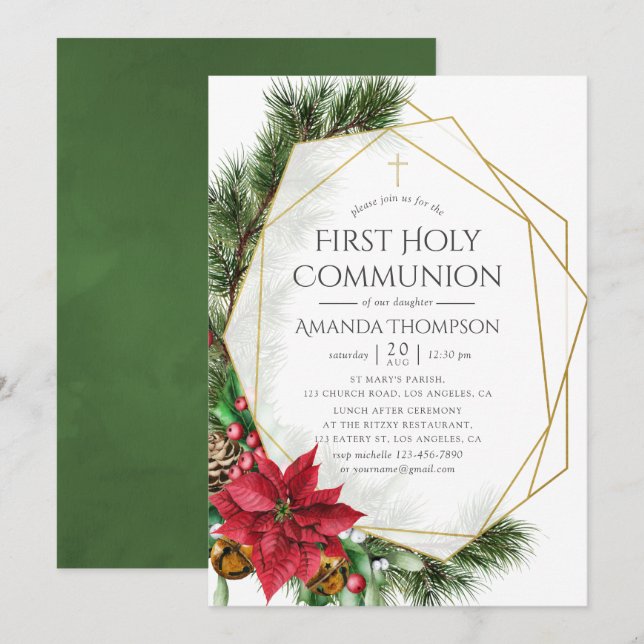 Invitación Navidades florales Primera Comunión Geométrica San (Anverso / Reverso)