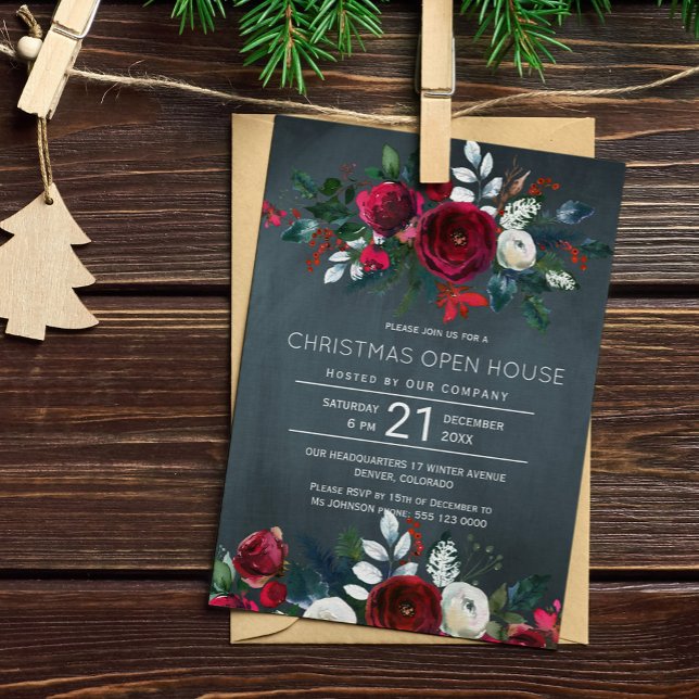 Invitación Navidades florales rojas de la moderna marina de i (Subido por el creador)