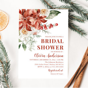 Invitación Navidades florales rojos de invierno ducha de novi