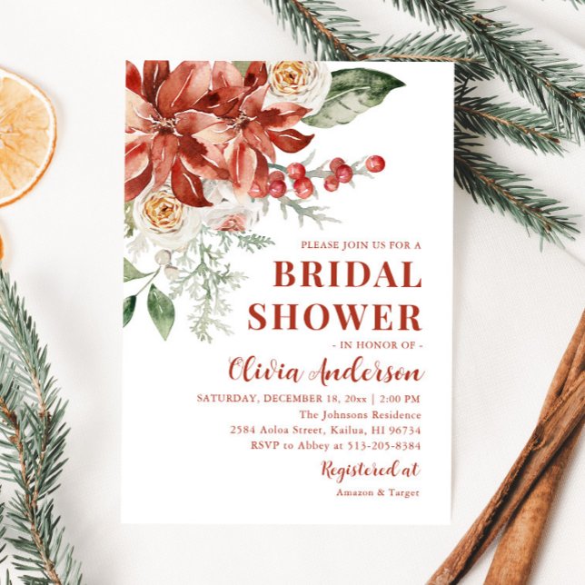 Invitación Navidades florales rojos de invierno ducha de novi (Subido por el creador)