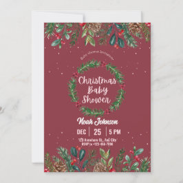 Invitación Navidades florales rojos y verdes Baby Shower