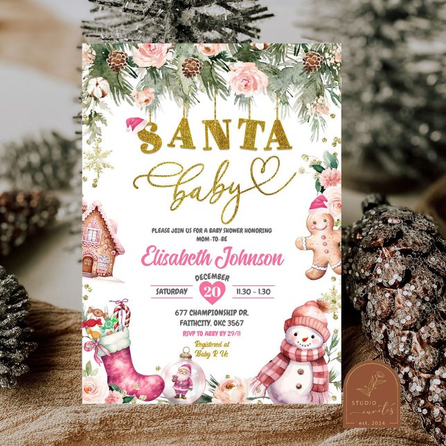 Invitación Navidades Florales Rosa Santa Bebé Baby Shower (Subido por el creador)