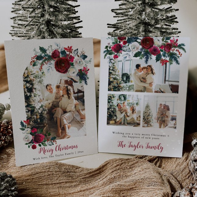 Invitación Navidades florales rusas con familia de fotos navi (Subido por el creador)