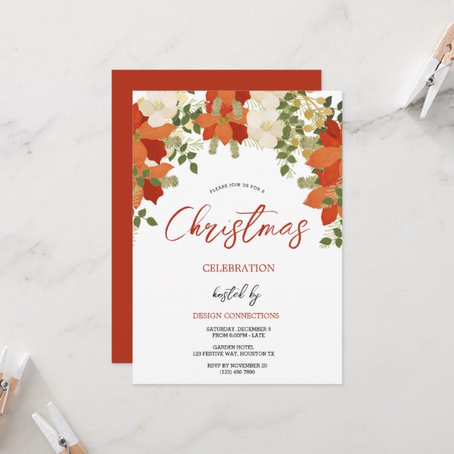 Invitación Navidades florales Wreath Fiesta (Anverso/Reverso In Situ)