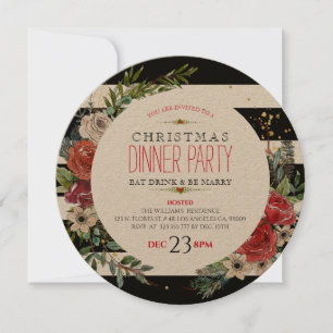 Invitación Navidades Flores Wreath & Stripes Diner Invitan