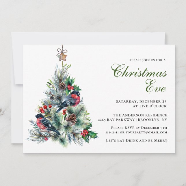 Invitación Navidades Foliage & Red Bird Navidades Eve Fiesta (Anverso)