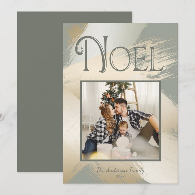 Invitación Navidades Foto Moderno Noel Broche De Cepillo De O (Anverso / Reverso)