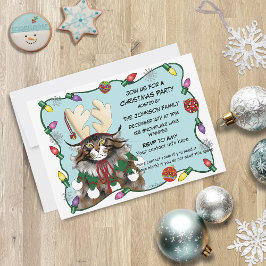 Invitación Navidades Funny Antler Cat