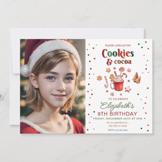 Invitación Navidades galletas de cumpleaños y cacao (Anverso)