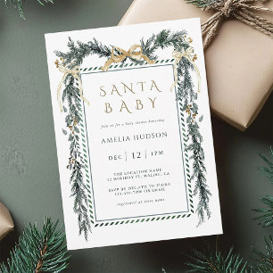 Invitación Navidades Garland Santa Baby Shower