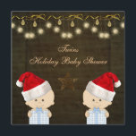 Invitación Navidades gemelos Baby Shower<br><div class="desc">Hermosos Navidades elegantes de oro y marrón Baby Shower invita con niños lindos con sombreros y regalos de santa, una estrella de bonito dorada, elegantes adornos de chispa y arcos en un hermoso fondo marrón. Moda, diversión, diseño, modernas invitaciones festivas con un ambiente romántico y elegante. Todo el texto es...</div>