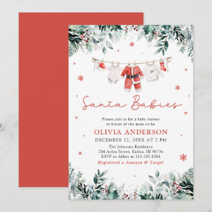 Invitación Navidades gemelos Red Santa Babies Baby Shower