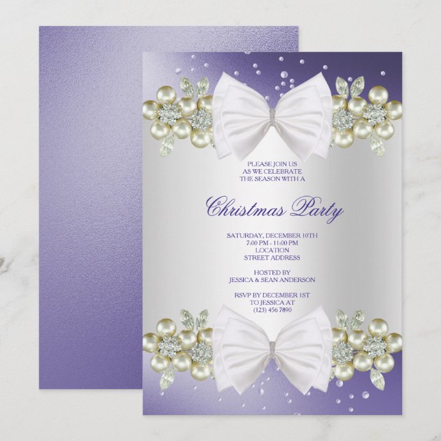 Invitación Navidades Gems y Bow Blue (Anverso / Reverso)