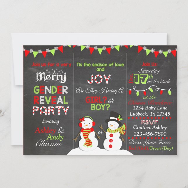 Invitación Navidades Género de hombre de nieve revelan invita (Anverso)