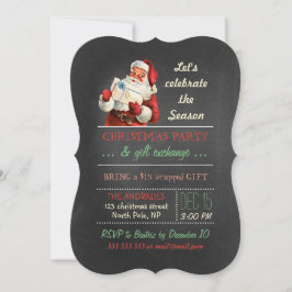 Invitación Navidades Gift Exchange Vintage Santa Chalkboard