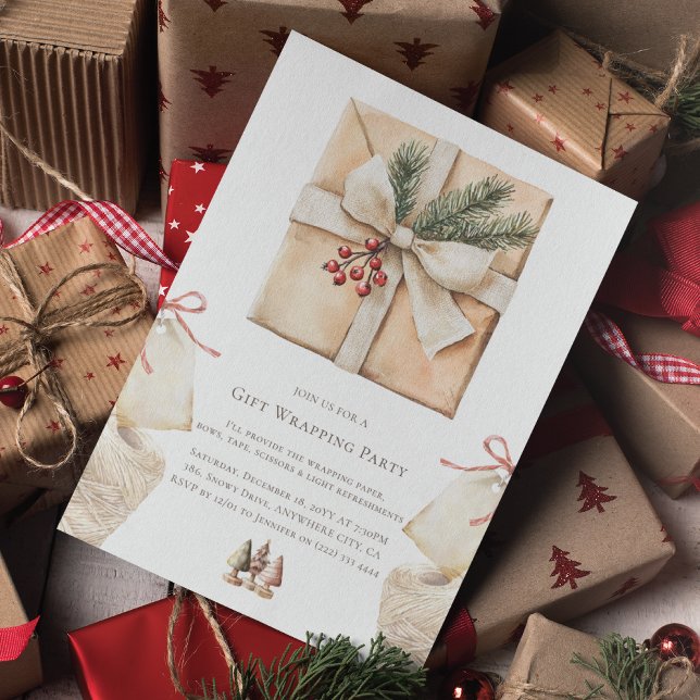 Invitación Navidades Gift Wraping Fiesta Simple acuarela (Subido por el creador)