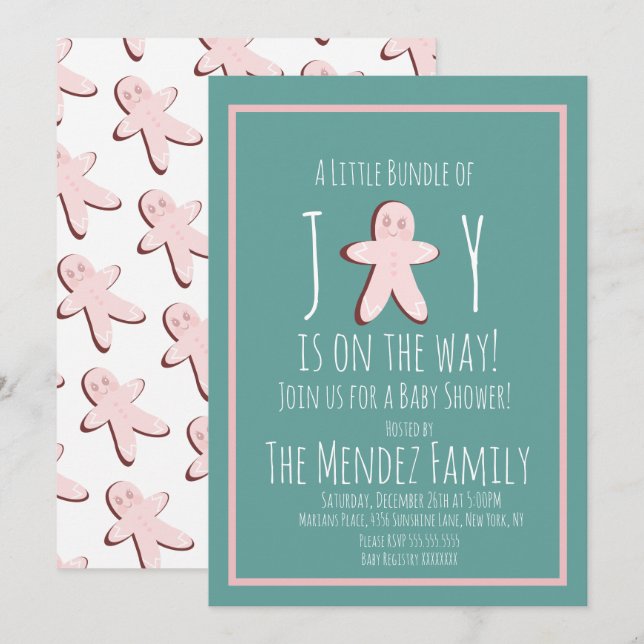 Invitación Navidades Gingerbread Chica Baby Shower (Anverso / Reverso)