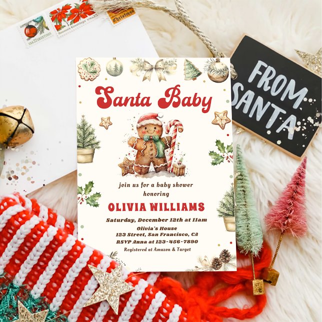 Invitación Navidades Gingerbread Cookie Santa Baby Shower (Subido por el creador)