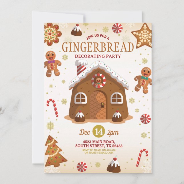 Invitación Navidades Gingerbread Fiesta decorativo (Anverso)