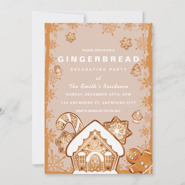Invitación Navidades Gingerbread Fiesta decorativo (Anverso)