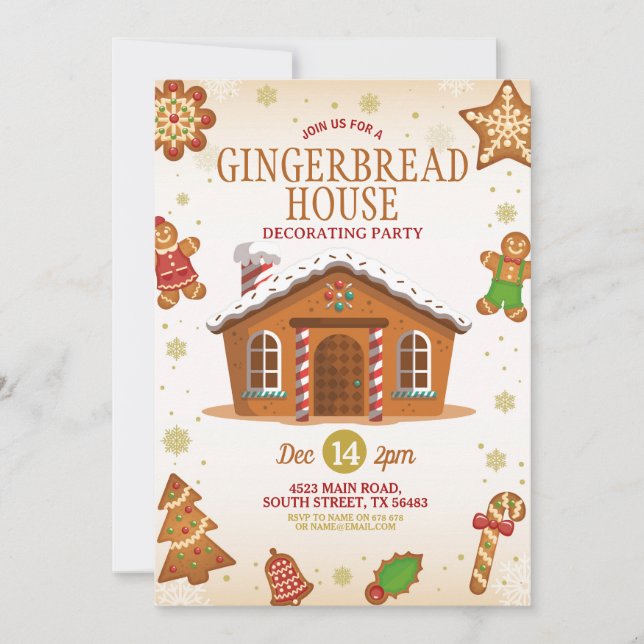 Invitación Navidades Gingerbread Fiesta decorativo (Anverso)