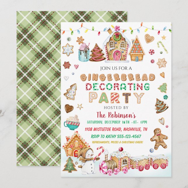Invitación Navidades Gingerbread Fiesta decorativo (Anverso / Reverso)