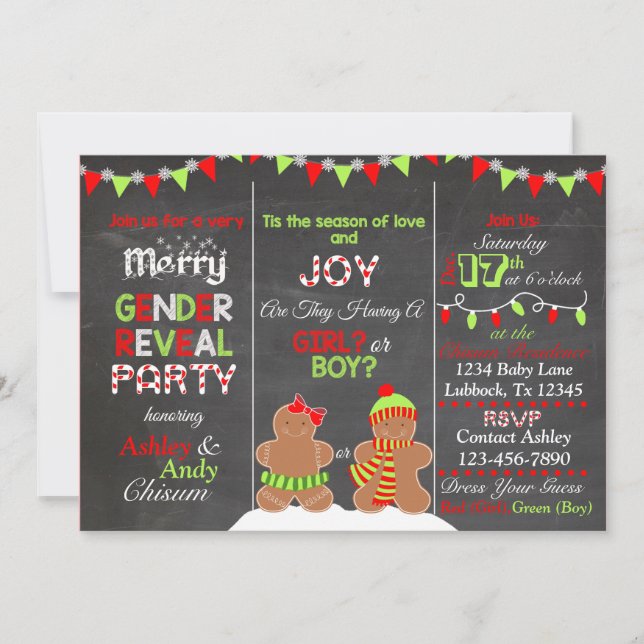 Invitación Navidades Gingerbread Man Género Revelar Invitació (Anverso)