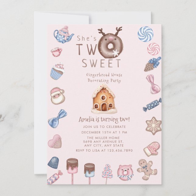 Invitación Navidades Gingerbread | Segundo cumpleaños (Anverso)