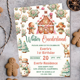 Invitación Navidades Gingerbread Winter Onederland Cumpleaños