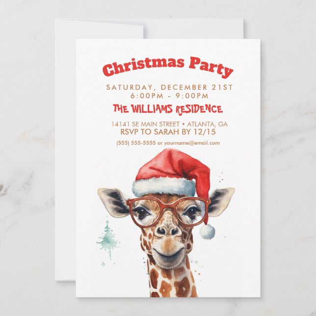 Invitación Navidades Giraffe Watercolor (Anverso)