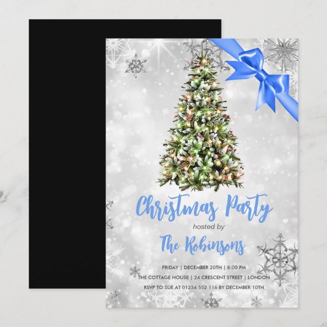 Invitación Navidades | Glam de vacaciones de árbol rústico y  (Anverso / Reverso)