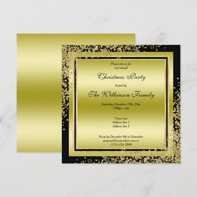 Invitación Navidades Glitzy Gold Confetti Decoraciones (Anverso / Reverso)